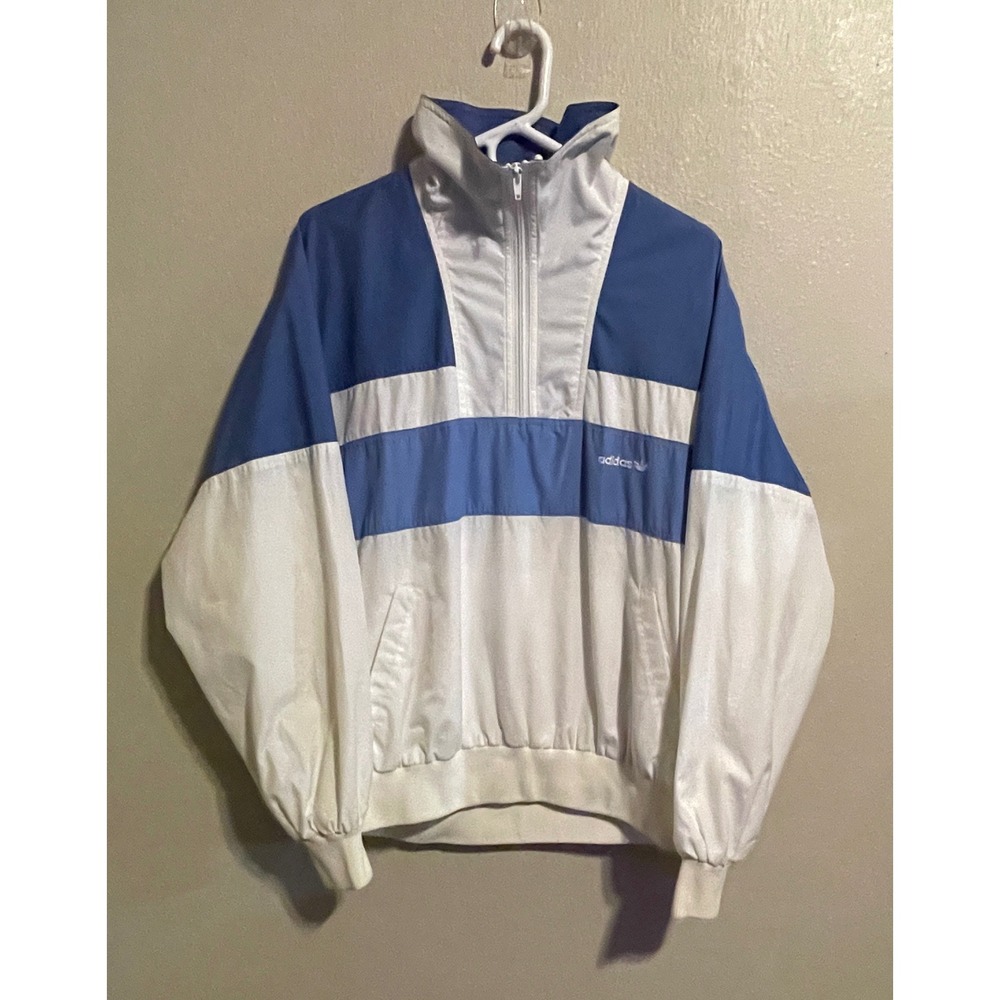 Vintage Adidas Blue White Pullover Windbreaker Jacket Mens Large